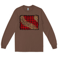 Chestnut leopard buffalo plaid background Long Sleeve Tee - CowCowDesign