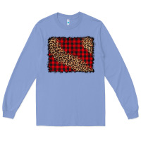 Colony Blue leopard buffalo plaid background Long Sleeve Tee - CowCowDesign