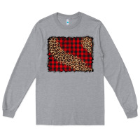 Heather Grey leopard buffalo plaid background Long Sleeve Tee - CowCowDesign