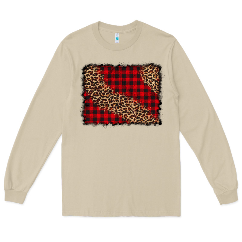 Leopard Buffalo Plaid Background Long Sleeve Tee by CowCowDesign | Teevron