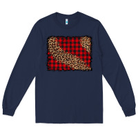 Navy leopard buffalo plaid background Long Sleeve Tee - CowCowDesign