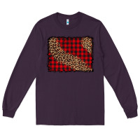 Plum leopard buffalo plaid background Long Sleeve Tee - CowCowDesign