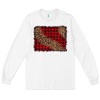 White leopard buffalo plaid background Long Sleeve Tee - CowCowDesign