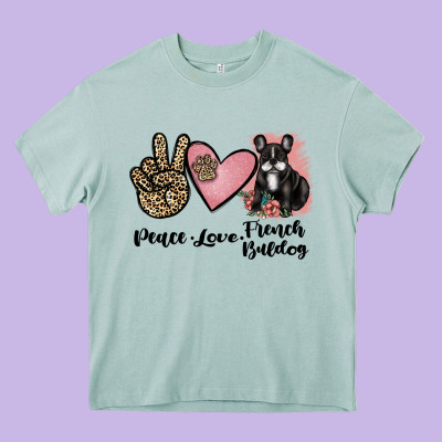 Peace Love French Bulldog Heavy Core Tee Designed By Jahusdesignshop