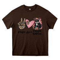 Chocolate Brown peace love french bulldog Heavy Core Tee - JahusDesignShop