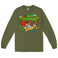 Army Green Hello Summer Long Sleeve Tee - CowCowDesign