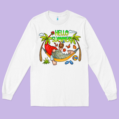 Hello Summer Long Sleeve Tee Designed By Cowcowdesign