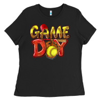 Black Game Day Softball Ladies Tee - NancyCooperArtShop