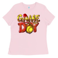 Bubblegum Pink Game Day Softball Ladies Tee - NancyCooperArtShop