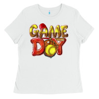 White Game Day Softball Ladies Tee - NancyCooperArtShop