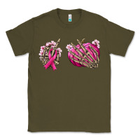 Army Green Breast Cancer skeleton hands Classic Tee - NancyCooperArtShop