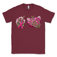 Burgundy Breast Cancer skeleton hands Classic Tee - NancyCooperArtShop