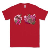Red Breast Cancer skeleton hands Classic Tee - NancyCooperArtShop