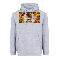 Heather Grey mess bun mama with sunflowers and colorful leopard license plate Heavyweight Hoodie - BarkalooDesign