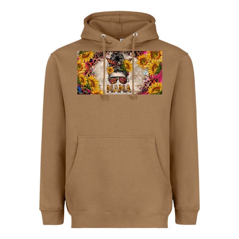 Mess Bun Mama With Sunflowers And Colorful Leopard License Plate Heavyweight Hoodie by BarkalooDesign | Teevron