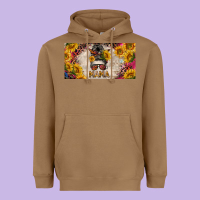 Mess Bun Mama With Sunflowers And Colorful Leopard License Plate Heavyweight Hoodie Designed By Barkaloodesign