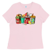 Bubblegum Pink Fruits coffee cups Ladies Tee - NancyCooperArtShop