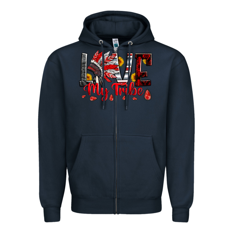 Red Black Grey White Love My Tribe Indian Headdres Zipper Hoodie by Artiststas | Teevron