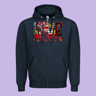 Red Black Grey White Love My Tribe Indian Headdres Zipper Hoodie Designed By Artiststas
