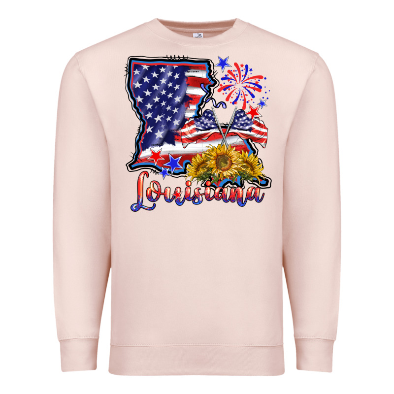 4th Of July  Louisiana Map Premium Sweatshirt by BarkalooDesign | Teevron