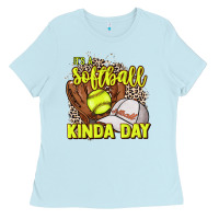 Baby Blue It's a Softball kinda day leopard Ladies Tee - NancyCooperArtShop