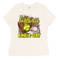 Bone It's a Softball kinda day leopard Ladies Tee - NancyCooperArtShop