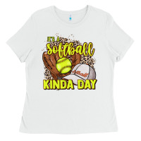 White It's a Softball kinda day leopard Ladies Tee - NancyCooperArtShop