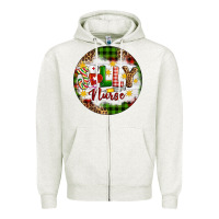 Oatmeal Heather Christmas Jolly Nurse Zipper Hoodie - Artiststas
