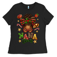 Black Nana Claus Afro Messy Bun Ladies Tee - texasbilliewilder