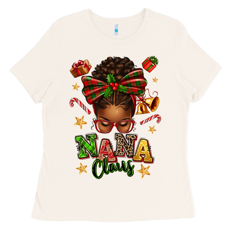 Nana Claus Afro Messy Bun Ladies Tee by texasbilliewilder | Teevron