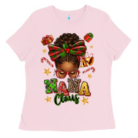 Bubblegum Pink Nana Claus Afro Messy Bun Ladies Tee - texasbilliewilder