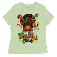 Matcha Nana Claus Afro Messy Bun Ladies Tee - texasbilliewilder