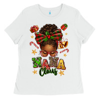 White Nana Claus Afro Messy Bun Ladies Tee - texasbilliewilder