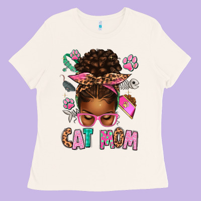 Afro Messy Bun Cat Mom Ladies Tee Designed By Texasbilliewilder