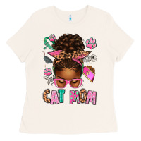 Bone Afro Messy Bun Cat Mom Ladies Tee - texasbilliewilder