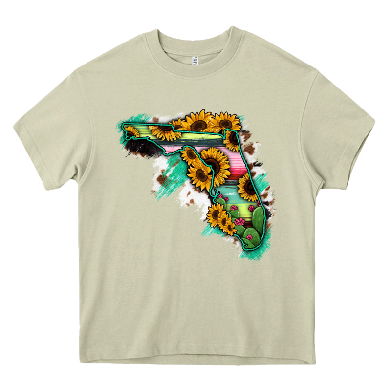 Florida Map With Sunflower And Serape Cactus Heavy Core Tee by Bettercallsaul | Teevron