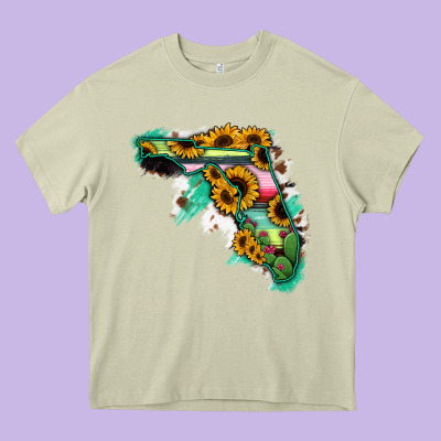 Florida Map With Sunflower And Serape Cactus Heavy Core Tee Designed By Bettercallsaul