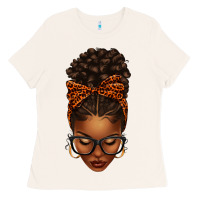 Afro Messy Bun Orange Leopard Bow Ladies Tee | Teevron