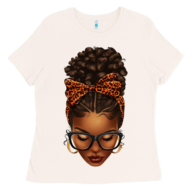 Afro Messy Bun Orange Leopard Bow Ladies Tee by texasbilliewilder | Teevron