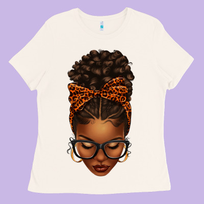 Afro Messy Bun Orange Leopard Bow Ladies Tee Designed By Texasbilliewilder