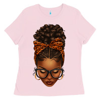 Bubblegum Pink afro messy bun orange leopard bow Ladies Tee - texasbilliewilder