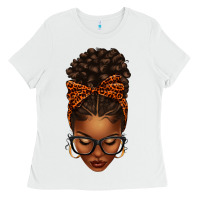 White afro messy bun orange leopard bow Ladies Tee - texasbilliewilder