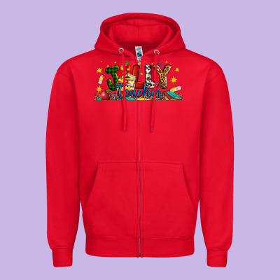 Christmas Jolly Teacher Zipper Hoodie Designed By Artiststas