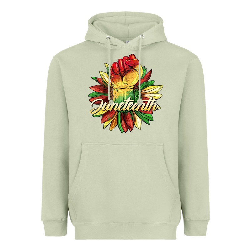 Juneteenth Fist Sunflower Heavyweight Hoodie by BarkalooDesign | Teevron