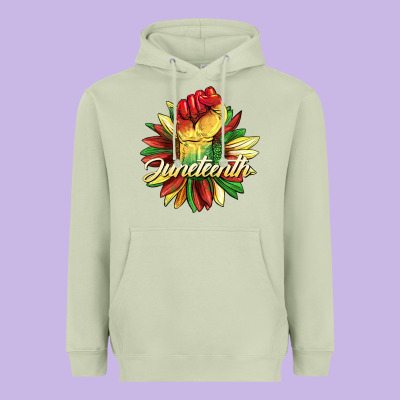 Juneteenth Fist Sunflower Heavyweight Hoodie Designed By Barkaloodesign
