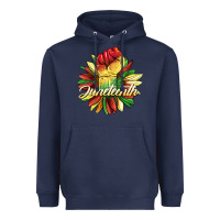 Navy juneteenth fist sunflower Heavyweight Hoodie - BarkalooDesign