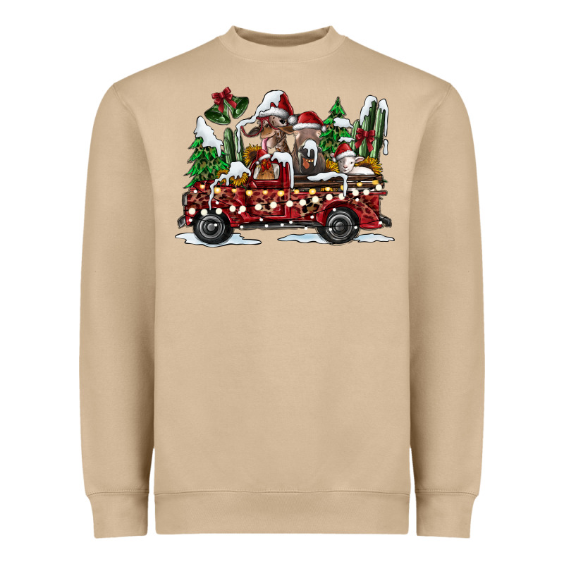 Festive Farm Animal Christmas Truck Heavyweight Sweatshirt by CowhideDigitalArt | Teevron