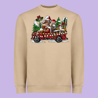 Festive Farm Animal Christmas Truck Heavyweight Sweatshirt Designed By Cowhidedigitalart