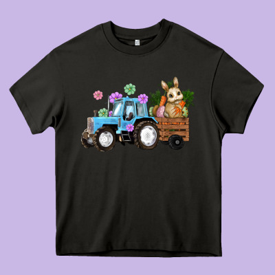 Easter Tracktor Bunny Carrot Flowers  Egg Heavy Core Tee Designed By Ranaportraitstore