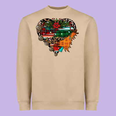 Festive Western Christmas Heart Heavyweight Sweatshirt Designed By Cowhidedigitalart
